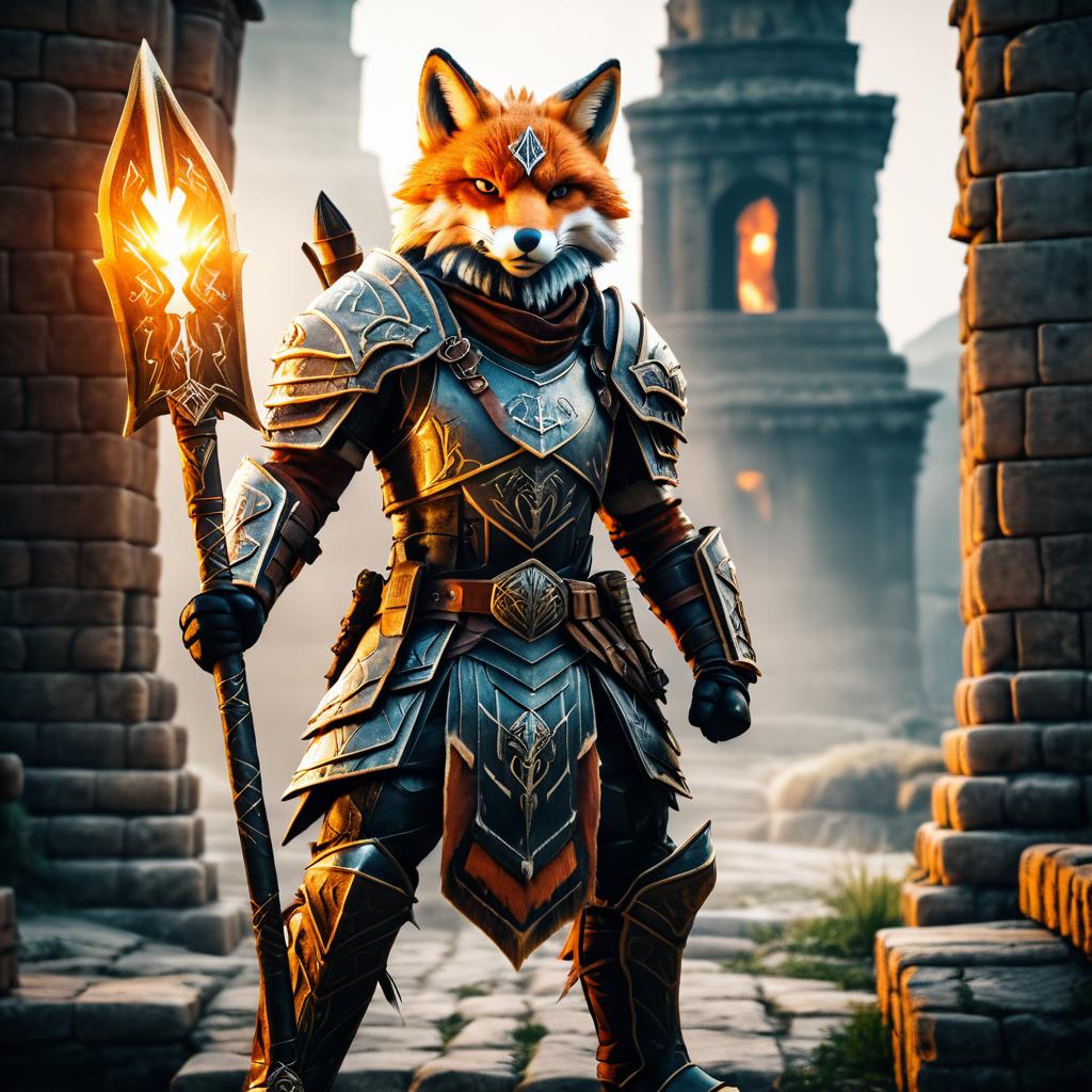 Epic Gritty Warrior Fox in Battle Armor