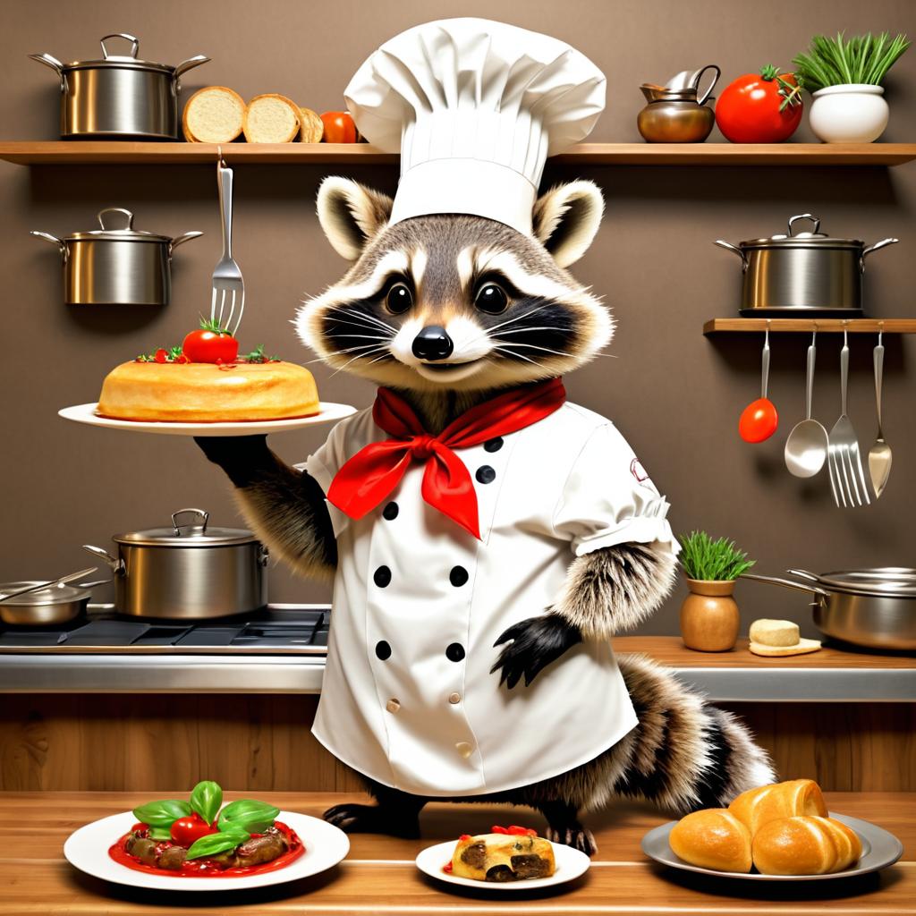 Chef Raccoon with Gourmet Cuisine