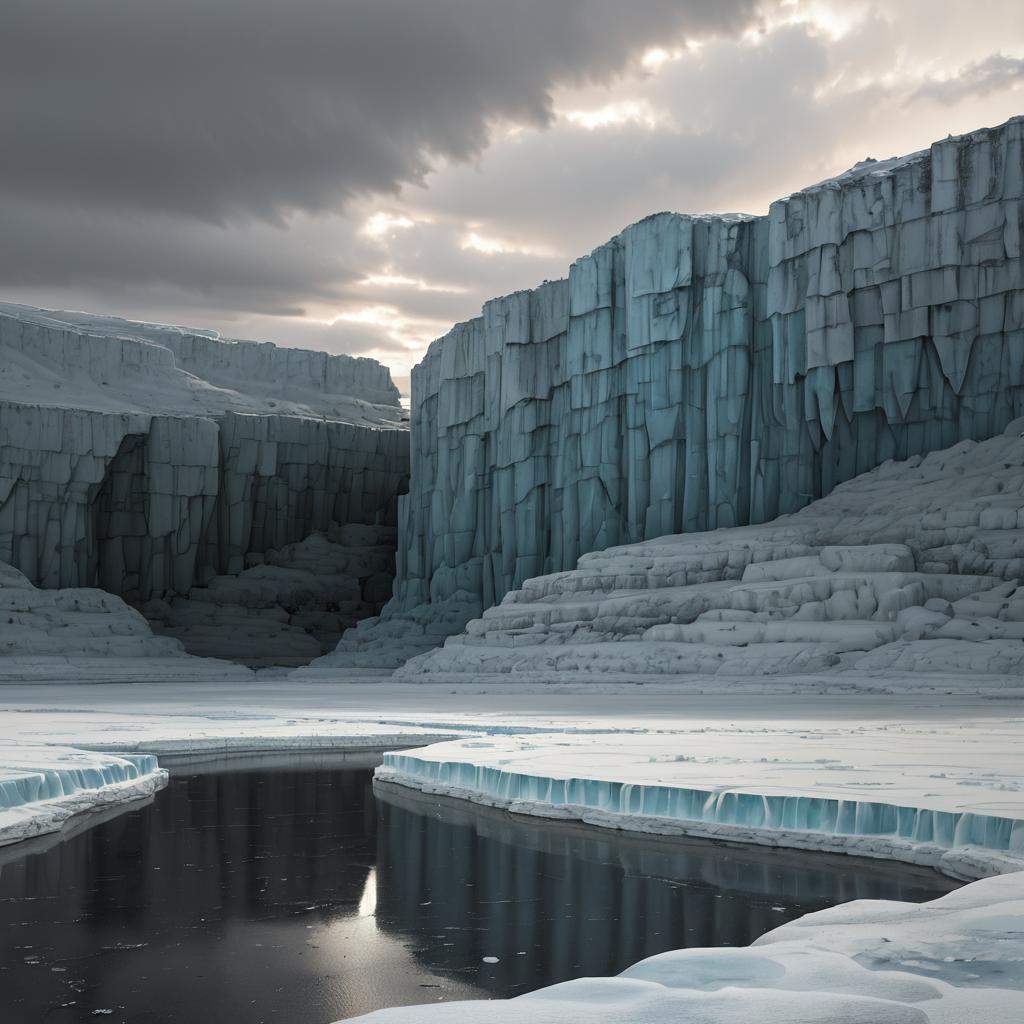 Shimmering Icy Wasteland with Caverns