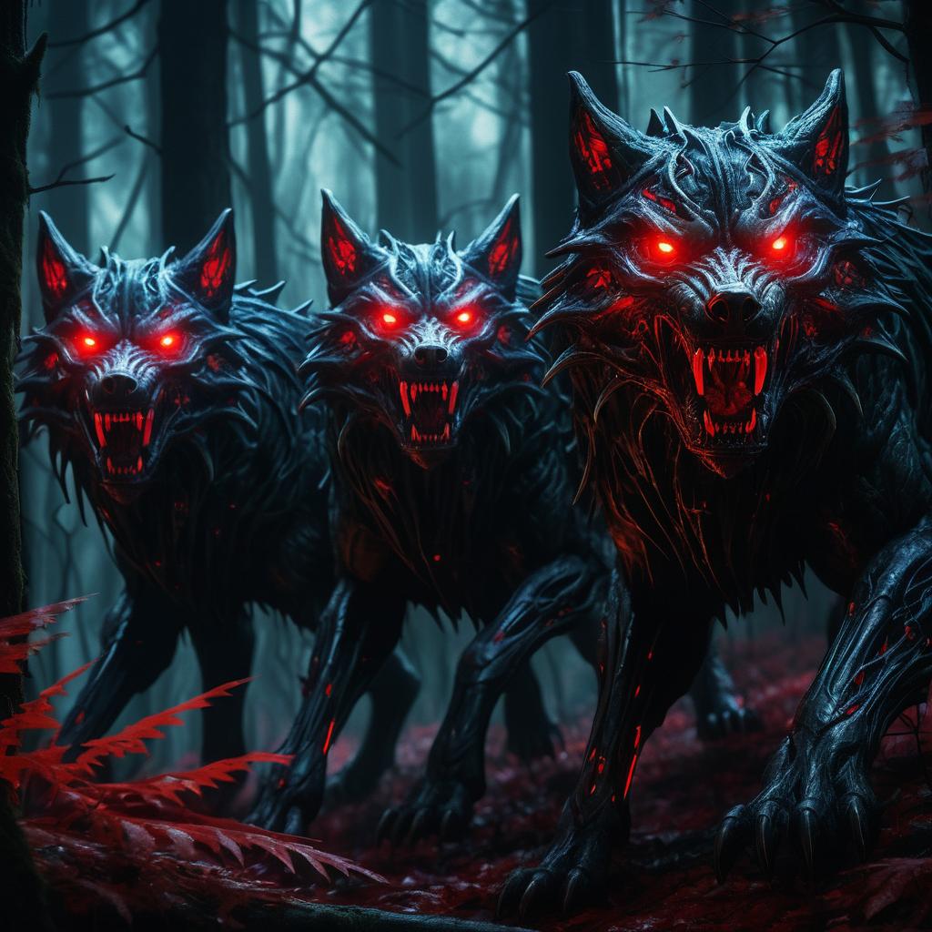 Epic Mutated Wolves in Dark Fantasy Forest