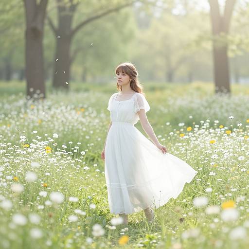 Ethereal Woman in Flower Meadow