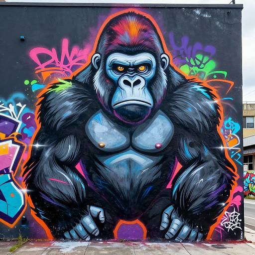Vivid Neon Gorilla Street Art Mural