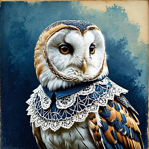 Barn Owl in Lace Ruff Collar