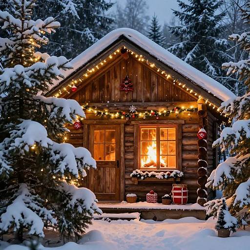 Rustic Christmas Cabin in Snow