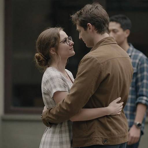 Couple Embracing with Third Person in Background