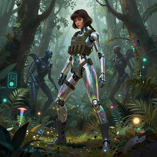 Retro Futurism Cybernetic Forest Scene