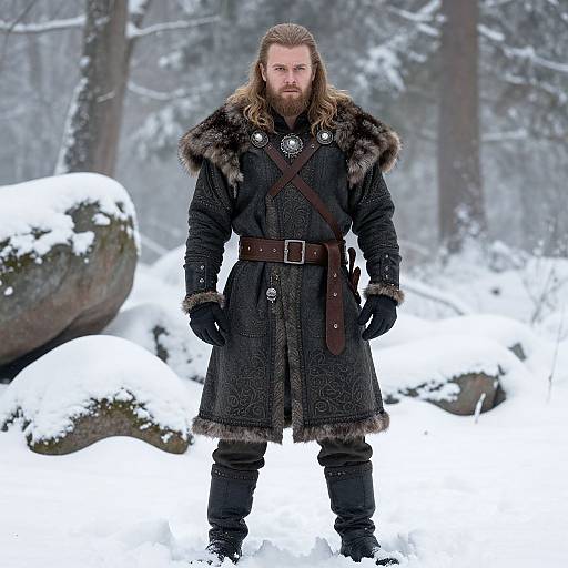 Viking Warrior in Snowy Forest