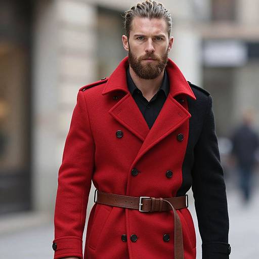 Stylish Bearded Man in Red Coat