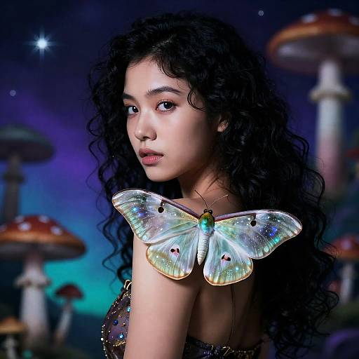 Psychedelic Luna Moth Girl Portrait