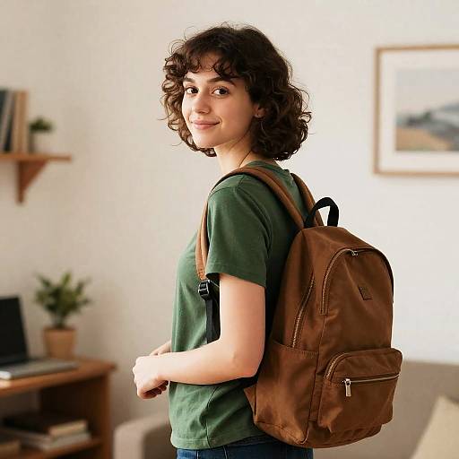 Woman in Green Shirt Standing Indoors