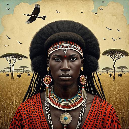 Maasai Woman in Savanna with Traditional Attire