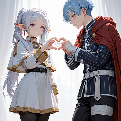 Anime Couple Making Heart Shape with Hands