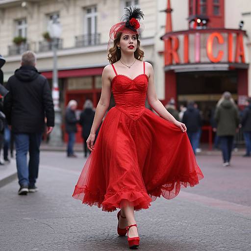 Woman in Red Moulin Rouge Costume