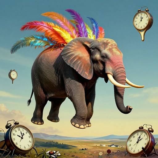 Surreal Elephant Dreamscape with Plumes