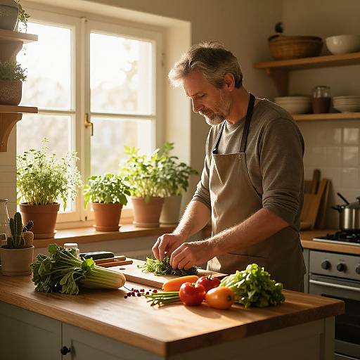 Cozy Kitchen Cooking at Golden Hour