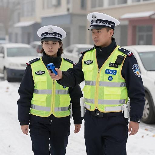 Urban Snow Scene with Police Officers