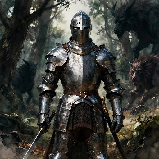 Battle-Worn Knight in Mythical Forest