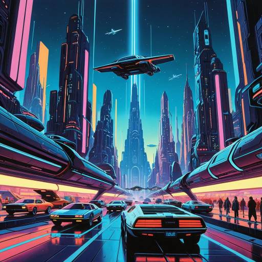 Futuristic City Skyline with Flying Cars