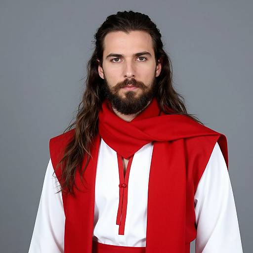 Man in Red and White Attire