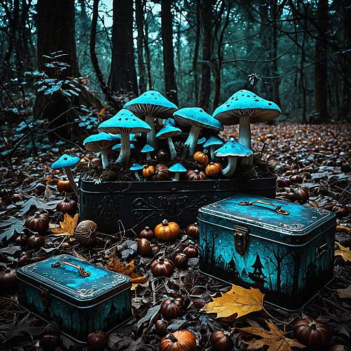 Gothic Halloween Forest with Bioluminescent Mushrooms