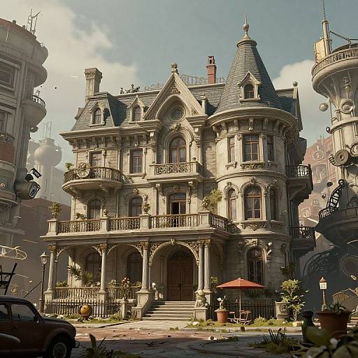 Mid-Century Posh Mansion in Steampunk City