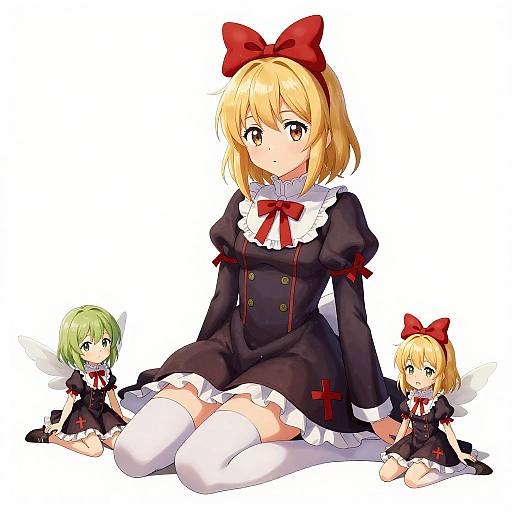 Gothic Anime Girl with Fairy Dolls