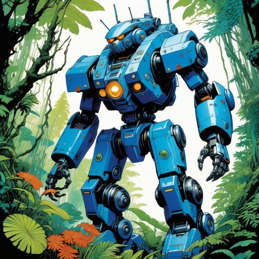 Surreal Sci-Fi Jungle Battle Mech Scene Surreal Sci-Fi Jungle Battle Mech Scene