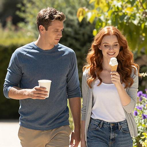 Couple Enjoying a Sunny Garden Stroll