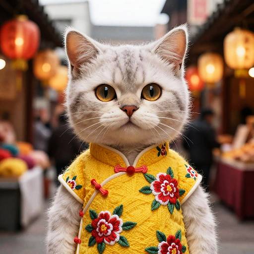 Woolen Cat in Cheongsam Close-Up