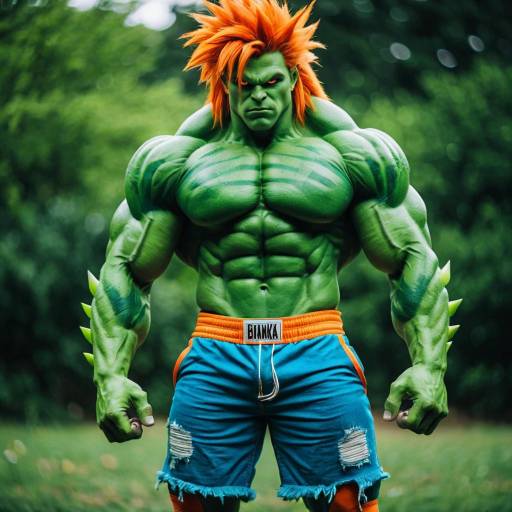 Muscled Green Humanoid Cosplay with Orange Hair