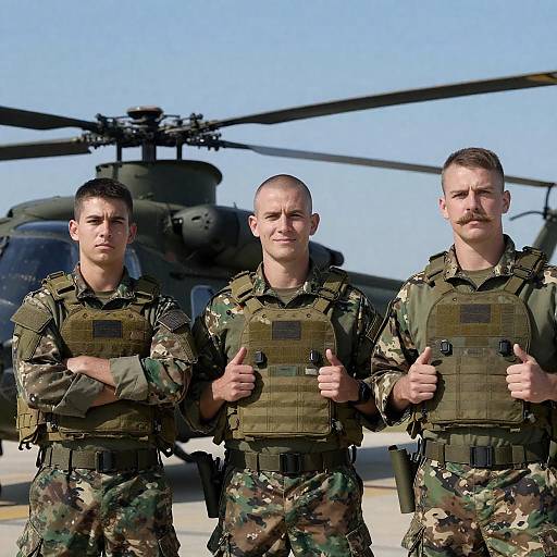 Soldiers Posed Before Military Helicopter