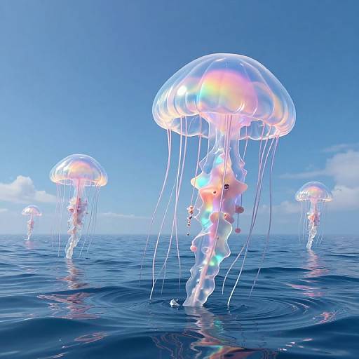 Surreal Jellyfish Islands in Sky-Ocean