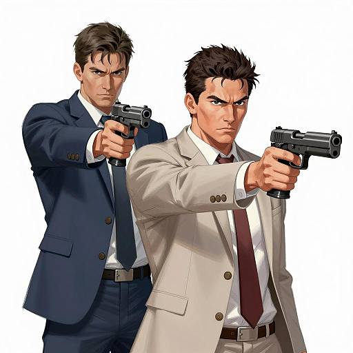 Intense Digital Duel: Men with Handguns