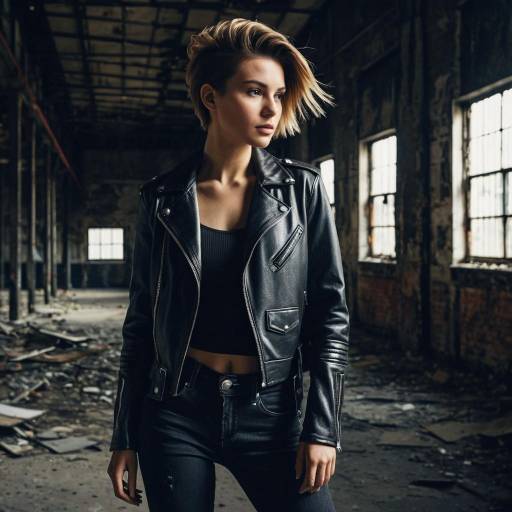 Fashion Model with Tapered Cut in Leather Jacket Fashion Model with Tapered Cut in Leather Jacket