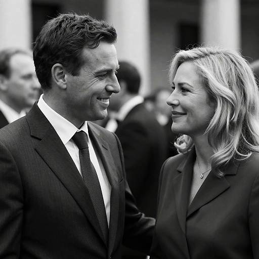 Black and White Portrait of Man and Woman in Conversation