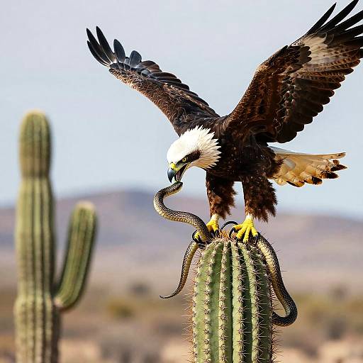 Eagle Hunting Snake on Cactus