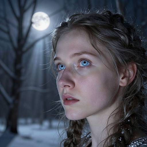 Enigmatic Slavic Woman in Moonlit Winter