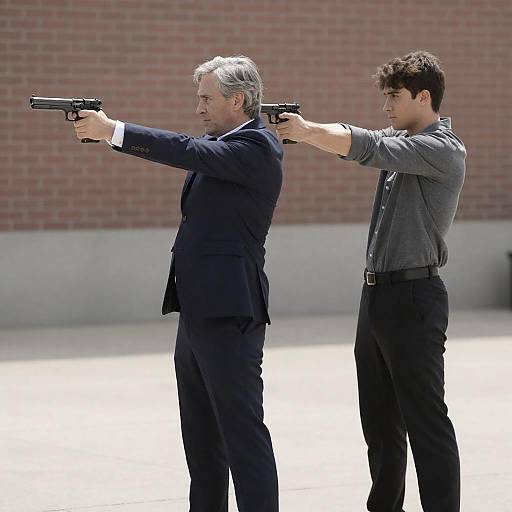 Dramatic Standoff: Two Men with Pistols