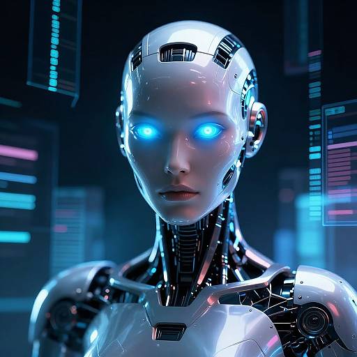 Futuristic Android Portrait with Holograms