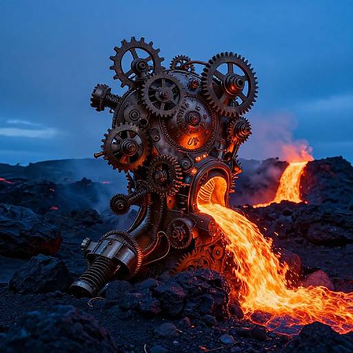 Unmeltable Steampunk Sculpture in Volcano