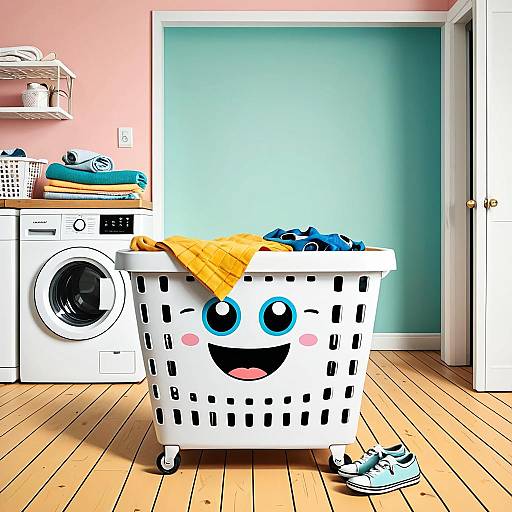 Cheerful Laundry Basket in Retro Laundry Room