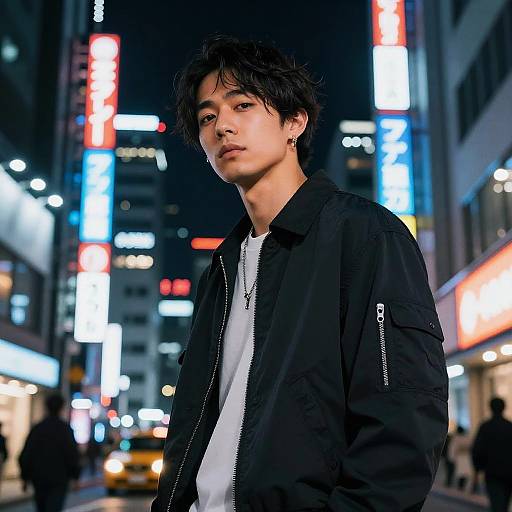 Cyberpunk Half-Japanese Man in Neon Tokyo