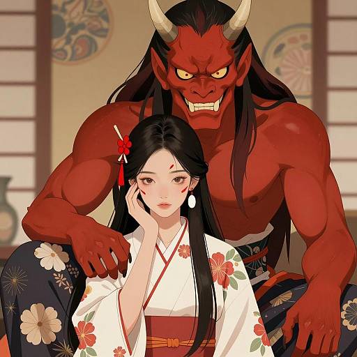 Serene Beauty and Menacing Demon Scene