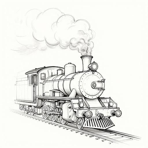 Minimalist Vintage Steam Train Sketch
