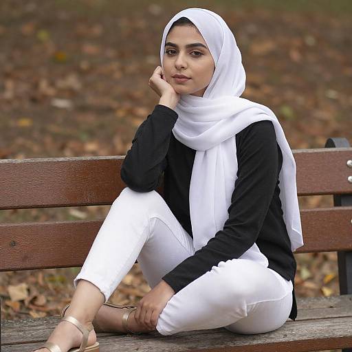 Thoughtful Woman in White Hijab