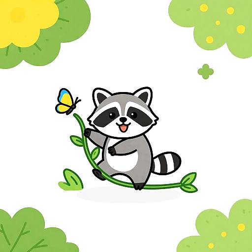 Cheerful Baby Raccoon Climbing Vine