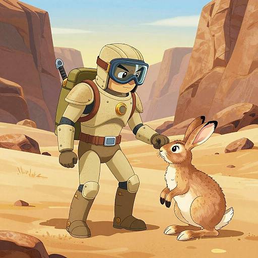 Desert Scout and Hare in Canyon