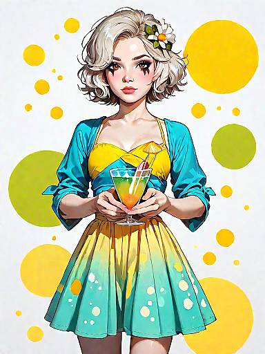 Realistic Woman in Yellow Cocktail Dress