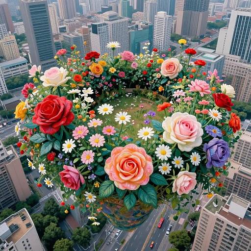 Surreal Floating Garden Over Metropolis