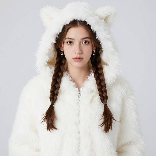 Realistic Girl in White Eskimo Costume